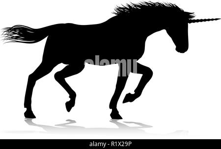 Silhouette Cheval à cornes de licorne Illustration de Vecteur