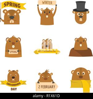 Logo happy Groundhog Day icons set. Télévision illustration de 16 heureux le jour de la Marmotte icônes vectorielles logo pour site web Illustration de Vecteur