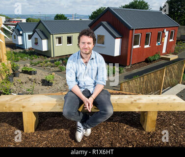 Josh Littlejohn photographié à la morsure sociale village, Granton, Édimbourg Banque D'Images