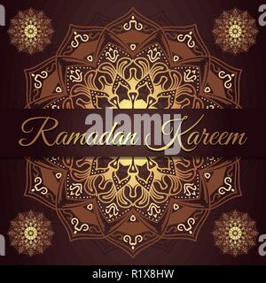 Ramadan kareem conception de cartes de souhaits avec maroon rouge et or fond mandala. Papier peint vintage background. Mandala floral décoratif Illustration de Vecteur