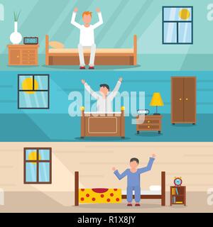 Service de sommeil heureux concept horizontal banner set. Illustration de 3 télévision service de réveil heureux vecteur veille horizontale bannière web concepts de Illustration de Vecteur