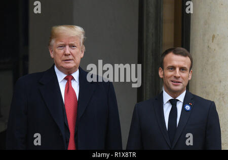 10 novembre 2018 - Paris, France : Le président Donald Trump rencontre le président français Emmanuel Macron à l'Elysée. Le président francais Emmanuel Macron recoit son homologue américain Donald Trump a l'Elysee. *** FRANCE / PAS DE VENTES DE MÉDIAS FRANÇAIS *** Banque D'Images