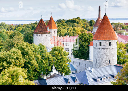 La vieille ville de Tallinn vu depuis un belvédère sur la colline de Toompea. Tallinn, Tartu, Estonie, de comté des États baltes, l'Europe. Banque D'Images