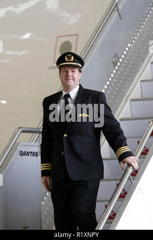 Qantas accueille son premier A380 jet pour l'Australie. L'avion, nommé d'après 92 ans, pionnier de l'aviation australienne Nancy-Bird Walton, l'avion de siège social d'Airbus à Toulouse, France, via Singapour, Sydney Kingsford Smith (de) de l'aéroport. Sydney, Australie. 21.09.08. Banque D'Images