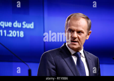 Bruxelles, Belgique. 15 novembre 2018. Donald Tusk, Président du Conseil de l'UE donne une conférence de presse sur les résultats du sommet UE-Afrique du Sud. Alexandros Michailidis/Alamy Live News Banque D'Images