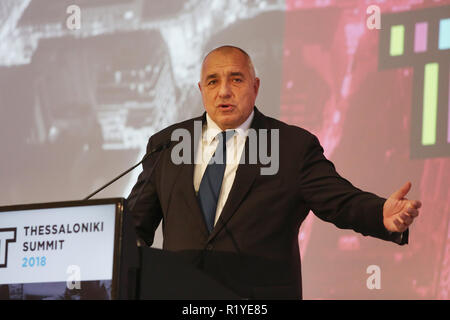 Thessalonique, Grèce. 15 Nov, 2018. Le Premier ministre bulgare Boyko Borissov est titulaire d'un discours lors du sommet de Thessalonique en 2018. Sommet de Thessalonique est organisée par la Fédération des industries du nord de la Grèce chaque année avec des centaines d'entreprises et les personnes qui prennent part à l'industrie. Credit : Giannis Papanikos/ZUMA/Alamy Fil Live News Banque D'Images