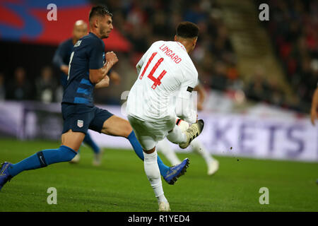 Londres, Royaume-Uni. 15 novembre, 2018. Jesse Lingard d'Angleterre marque son 1er des équipes objectif. Match amical international de football, Angleterre v USA au stade de Wembley à Londres, le jeudi 15 novembre 2018. Veuillez noter les images sont pour un usage éditorial uniquement. Photos par Andrew Andrew/Verger Verger la photographie de sport/Alamy live news Banque D'Images