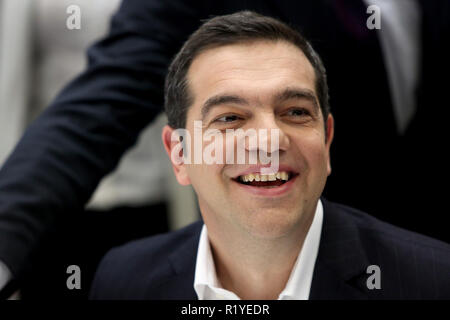 Thessalonique, Grèce. 15 Nov, 2018. Le Premier ministre grec Alexis Tsipras lors du sommet de Thessalonique en 2018. Sommet de Thessalonique est organisée par la Fédération des industries du nord de la Grèce chaque année avec des centaines d'entreprises et les personnes qui prennent part à l'industrie. Credit : Giannis Papanikos/ZUMA/Alamy Fil Live News Banque D'Images