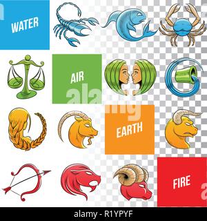 Vector Illustration of Colorful Signes du zodiaque croquis isolé sur fond blanc Illustration de Vecteur
