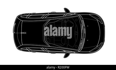 Voiture en vue de dessus. Modèle plat auto. Illustration de Vecteur