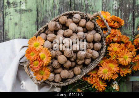 Noyer dans un panier - vintage traditionnel du jardin d'intérieur - tableau scène automne Europe Banque D'Images