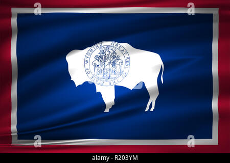 Wyoming Waving Flag 3D illustration. La texture peut être utilisé comme arrière-plan. Banque D'Images