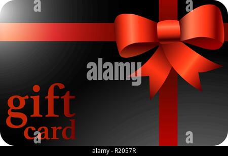 Carte cadeau noir brillant avec ruban rouge Illustration de Vecteur