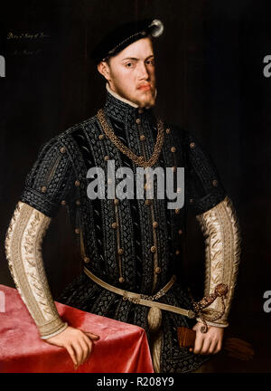 Le roi Philippe II d'Espagne (1527-1598) par Sir Anthonis Mor (c.1518-1576), huile sur panneau de chêne, c.1549-50 Banque D'Images