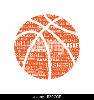 Symbole de basket-ball orange avec texte isolé sur fond blanc Illustration de Vecteur