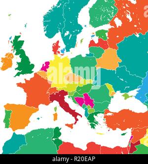 Carte en couleurs de l'Europe. Vector illustration modèle pour l'art de mur et de marketing en format carré. Illustration de Vecteur