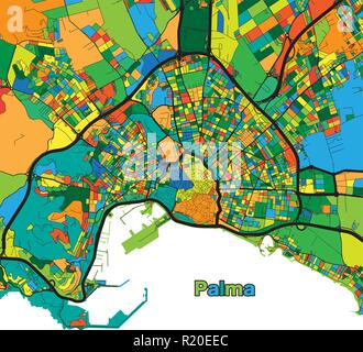 Carte des rues colorées de Palma. Vector illustration modèle pour l'art de mur et de marketing en format carré. Illustration de Vecteur