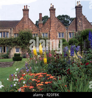 L'achillea orange et bleu dans de grands delphiniums country garden Banque D'Images