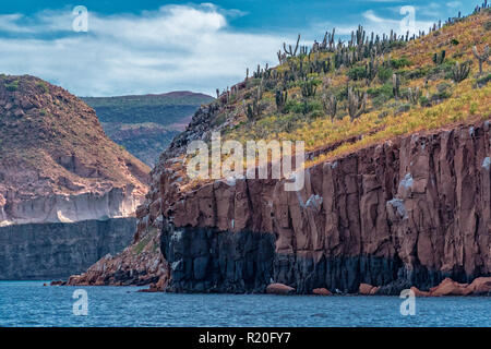 Panorama des montagnes et des cactus Baja California Sur rochers vue paysage désertique de la mer de Cortez Banque D'Images