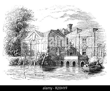 La conspiration de 1605, alias la trahison de poudre à tracer, ou la trahison des Jésuites a été l'échec d'une tentative d'assassinat contre le roi James I par un groupe de Catholiques anglais provincial dirigé par Robert Catesby. Le plan était de faire sauter la Chambre des Lords au cours de l'ouverture du Parlement le 5 novembre 1605, comme le prélude à une révolte populaire dans les Midlands. Les conspirateurs du logement loué Catesby à Lambeth, sur la rive opposée de la Tamise, d'où leurs réserves de poudre et d'autres fournitures peuvent être commodément ramé à travers chaque nuit. Banque D'Images