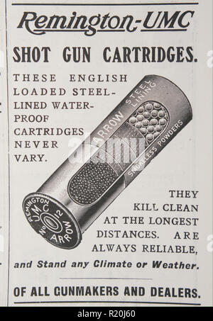 Cartouche de fusil Remington-UMC annonce. À partir d'un vieux magazine anglais de la période 1914-1918. England UK GO Banque D'Images