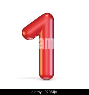 Brillant rouge font un Numéro 1 le rendu 3D illustration isolé sur fond blanc Banque D'Images