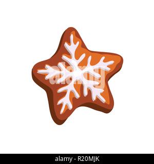 Christmas gingerbread cookie flocon glacé icône star isolé sur fond blanc Illustration de Vecteur