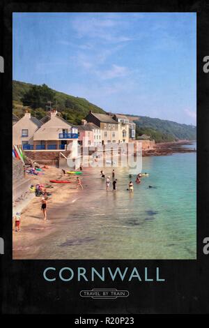 Vintage poster style ferroviaire avec de marques et finition peinture Banque D'Images