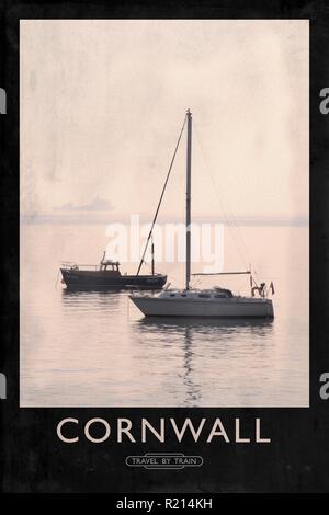 Vintage poster style ferroviaire avec de marques et finition peinture Banque D'Images