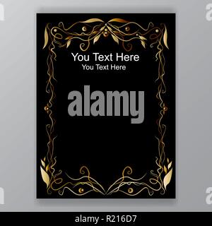 Invitation de mariage élégant de style russe Khohloma,' golden brown texture art floral, Nouvo / print et web art déco modèle élégant. Illustration de Vecteur