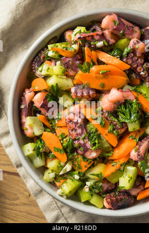 Salade de poulpe méditerranéen fait maison avec les légumes et la vinaigrette Banque D'Images