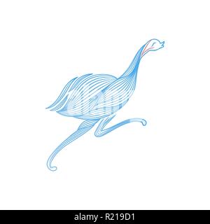 Oiseau autruche texturé bleu isolé sur fond blanc. Illustration de Vecteur