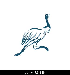 Oiseau emu stylisé exécuté sur fond blanc. Autruche australienne pour la conception de logo. Illustration de Vecteur