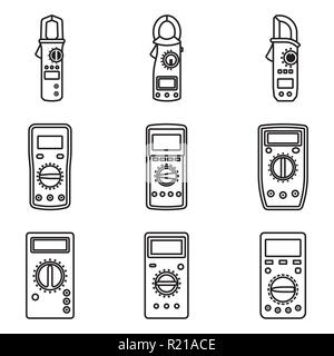 Multimètre numérique icon set. Instrument de mesure. Fine ligne vector Illustration de Vecteur