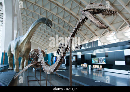 Un squelette de dinosaure grandeur nature au Musée des sciences à l'Arts des Sciences, Valence, Espagne. Banque D'Images