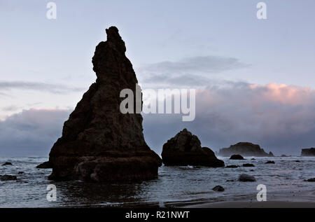 Ou02398-00...OREGON - Lever du soleil sur un matin d'orage à Bandon, situé sur la côte de l'Oregon. Banque D'Images