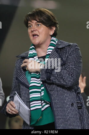 Leader DUP Arlene Foster assiste au soccer international friendly entre la République d'Irlande et en Irlande du Nord à l'Aviva Stadium de Dublin. Banque D'Images
