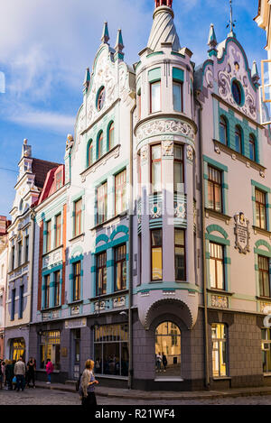 Bâtiment de style Art Nouveau, maison sur le Pikk 23/25. Tallinn, Tartu, Estonie, de comté des États baltes, l'Europe. Banque D'Images