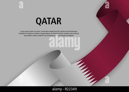Ruban ondulant avec le drapeau du Qatar, modèle pour le jour de l'indépendance drapeau. vector illustration Illustration de Vecteur