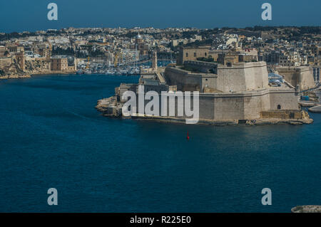 Fort St Angelo, jour Il-Birgu , vue de La Valette, Malte Banque D'Images