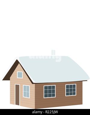 Le temps de Noël. Maison d'hiver, cabane, cabane, chalet, cabane, cabane, berceau, cottage, des sommets enneigés, fenêtre, cheminée de fumée. Vector illustration pour l'écran, Illustration de Vecteur