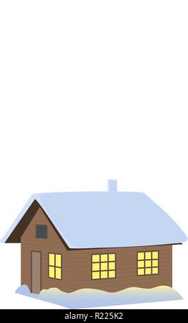 Le temps de Noël. Maison d'hiver, cabane, cabane, chalet, cabane, cabane, berceau, cottage, couvertes de neige, éclairé fenêtre, fumée des cheminées. Vector illustration pour Illustration de Vecteur