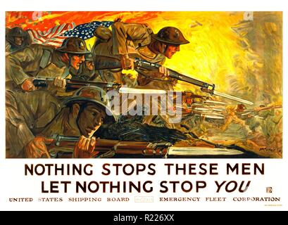 Rien n'arrête ces hommes, que rien ne vous arrête. 1918 American World War One affiche de propagande par Howard Giles, 1876-1955 Banque D'Images