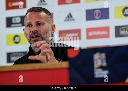 Cardiff, Pays de Galles. 13 novembre, 2018. Pays de Galles manager Ryan Giggs fait face à la presse avant le match contre le Danemark dans l'UEFA Ligue des Nations Unies. Lewis Mitchell/YCPD. Credit : Lewis Mitchell/Alamy Live News Banque D'Images