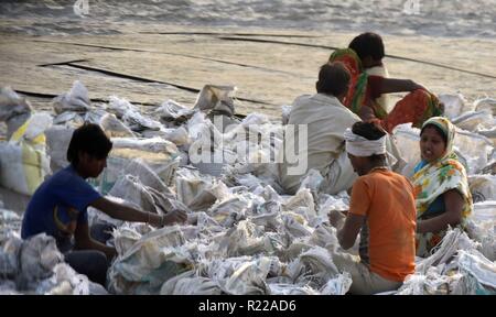 Allahabad, Uttar Pradesh, Inde. 15 Nov, 2018. La main-d'Allahabad : occupé dans le travail avant de Kumbh 2019 à Allahabad sur 15-11-2018. Credit : Prabhat Kumar Verma/ZUMA/Alamy Fil Live News Banque D'Images