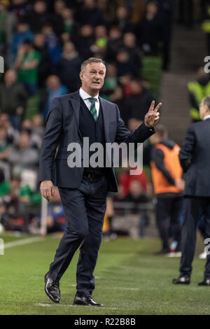 Dublin, Irlande. 15 Nov, 2018. L'Irlande du Manager Michael O'Neill au cours de l'international amical entre les Rep de l'Irlande et l'Irlande du Nord à l'Aviva Stadium. Crédit : Ben Ryan/SOPA Images/ZUMA/Alamy Fil Live News Banque D'Images