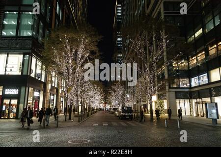 15 novembre 2018 - Tokyo, Japon - Le voyant lumineux s'allument le quartier d'affaires de Marunouchi de Tokyo. Cette année, 1 000 000 couleur champagne de lumières servent à allumer Yurakucho et Marunouchi Nakadori Street qui est l'un des plus populaires points d'illumination à Tokyo pendant la saison de Noël. L'éclairage est maintenu jusqu'au 17 février 2019. (Crédit Image : © Rodrigo Reyes Marin/Zuma sur le fil) Banque D'Images