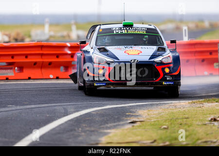 Coffs Harbour, New South Wales, Australie. 16 novembre 2018, Coffs Harbour, Nouvelle-Galles du Sud, Australie ; FIA World Rally Championship de l'Australie ; Hyundai Mobis Shell World Rally Team Hyundai i20 conduit par Hayden Paddon et conduit par Sebastian Marshall pendant la Destination , SS8 : Action Crédit Plus Sport Images/Alamy Live News Banque D'Images