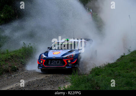 Coffs Harbour, New South Wales, Australie. 16 novembre 2018, Coffs Harbour, Nouvelle-Galles du Sud, Australie ; FIA World Rally Championship de l'Australie ; Hyundai Mobis Shell World Rally Team Hyundai i20 conduit par Hayden Paddon et conduit par Sebastian Marshall pendant la phase 2 d'eau froide : Action Crédit Plus Sport Images/Alamy Live News Banque D'Images