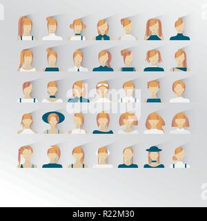 Avatar femme cheveux blonds, visages humains réseau social icons vector illustration 35 avec d'autres icônes hairstyle. télévision . Illustration de Vecteur